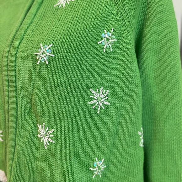 Tiara International Christmas Collection Snowman and Snowflakes Cardigan Sweater - Picture 5 of 13